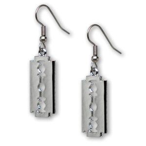 Gothic Razor Blade Dangle Earrings Polished Silver Finish Pewter