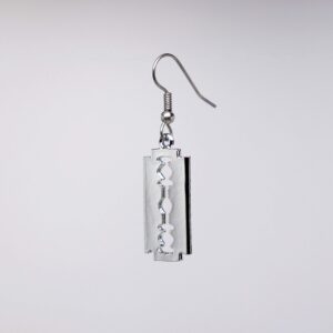 Gothic Razor Blade Dangle Earrings Polished Silver Finish Pewter