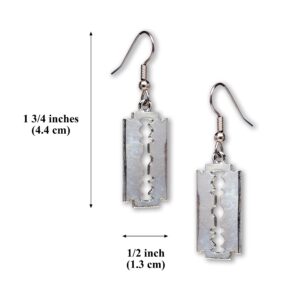 Gothic Razor Blade Dangle Earrings Polished Silver Finish Pewter