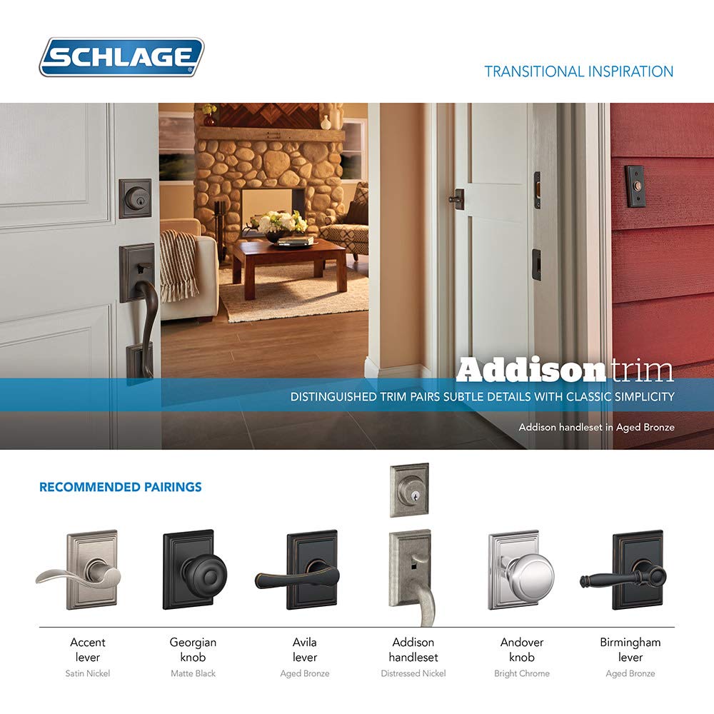 Schlage F51A Bowery With Addison Rose Keyed Entry Lock C Keyway with 16211 Latch 10063 Strike Matte Black Finish