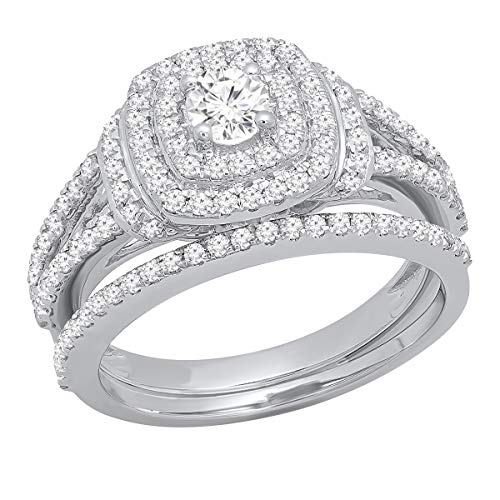 Dazzlingrock Collection 1.00 Carat (Ctw) 14K Round Diamond Ladies Bridal Halo Engagement Ring Set 1 CT, White Gold, Size 7