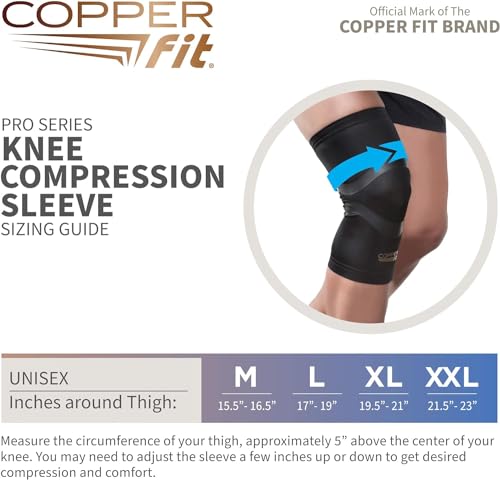 Copper Fit Pro Series Compression Knee Sleeve, Black with Copper Trim, Large, Packaging may Vary