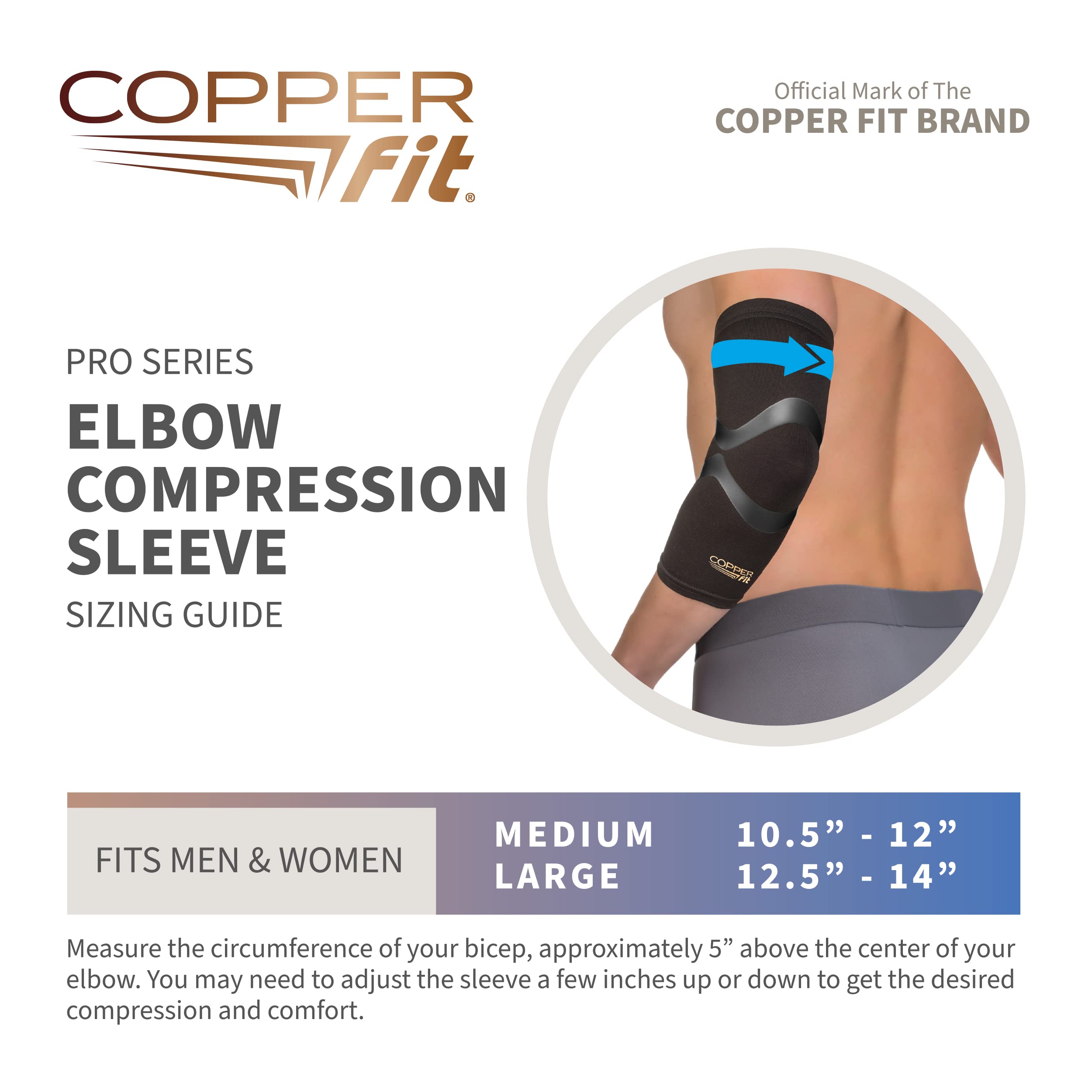 Copper Fit Pro Series Performance Compression Elbow Sleeve, Black with Copper Trim, Large