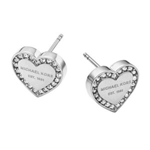 Michael Kors Stainless Steel and Pavé Crystal Signature Heart Stud Earrings for Women, Color: Silver (Model: MKJ3966040)