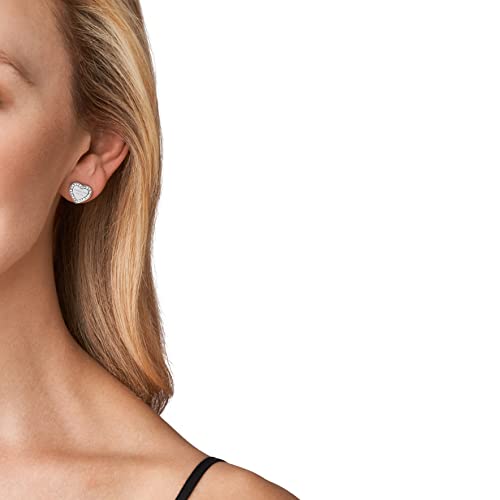 Michael Kors Stainless Steel and Pavé Crystal Signature Heart Stud Earrings for Women, Color: Silver (Model: MKJ3966040)