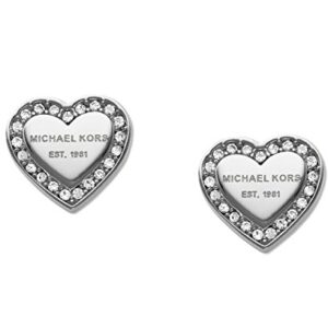 Michael Kors Stainless Steel and Pavé Crystal Signature Heart Stud Earrings for Women, Color: Silver (Model: MKJ3966040)