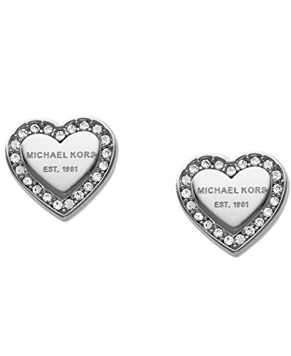 Michael Kors Stainless Steel and Pavé Crystal Signature Heart Stud Earrings for Women, Color: Silver (Model: MKJ3966040)