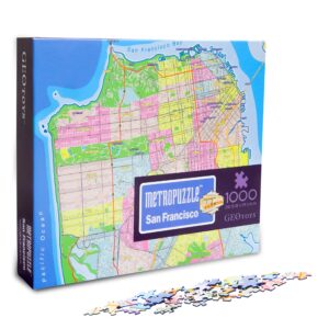 geotoys metropuzzle, san francisco jigsaw puzzles 1000 pieces, detailed city map geography puzzle, challenging adult puzzle, fun puzzles for adults, family puzzles, us city map poster included