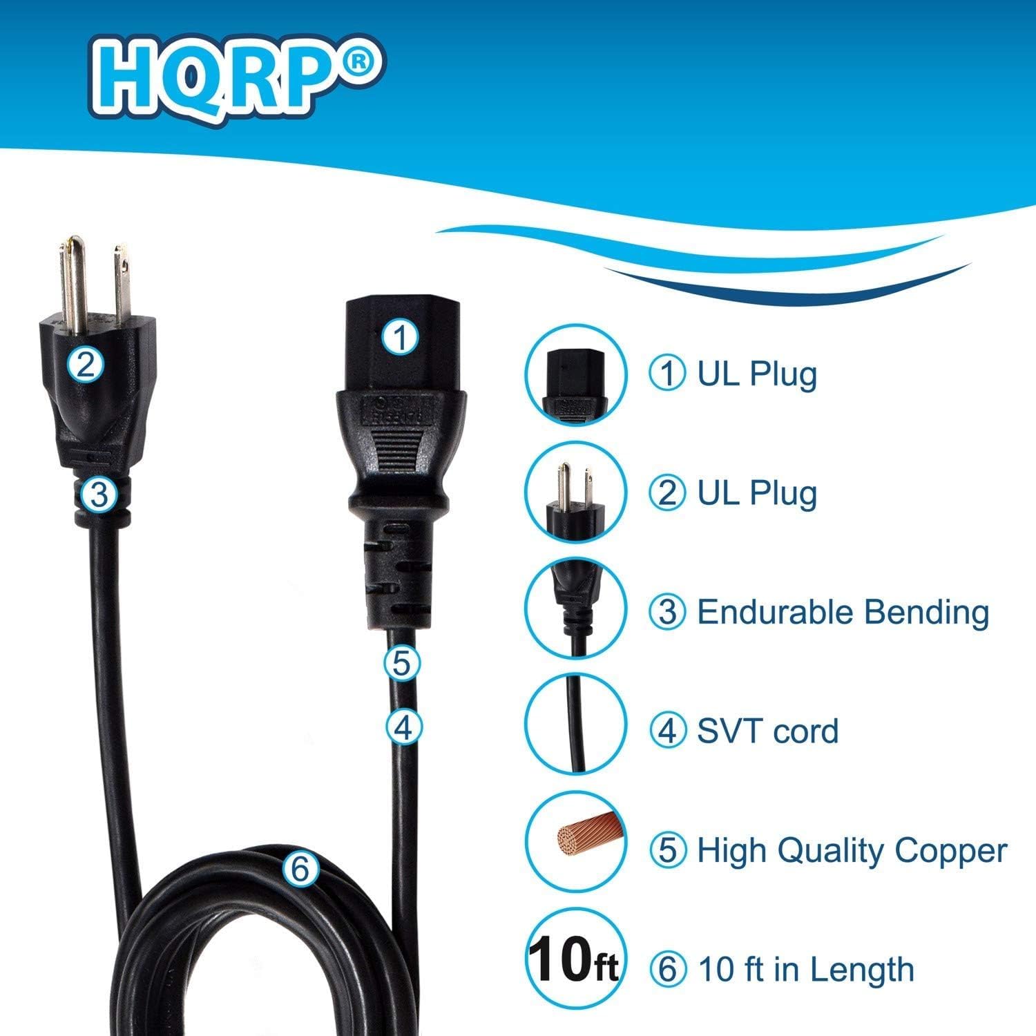 HQRP 10ft AC Power Cord for Yamaha RX-A710 Receiver, Mains Cable plus HQRP Euro Plug Adapter