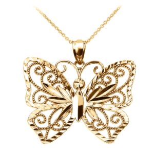 solid 10k yellow gold butterfly pendant necklace, 16"