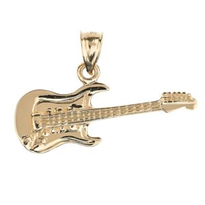 10k Solid Yellow Gold Music Charm Electric Guitar Pendant