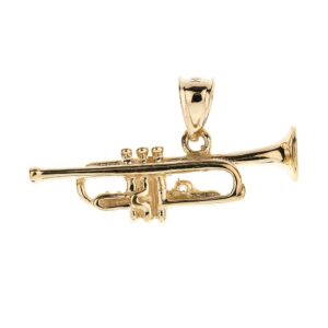 14k Solid Yellow Gold Music Charm Trumpet Pendant