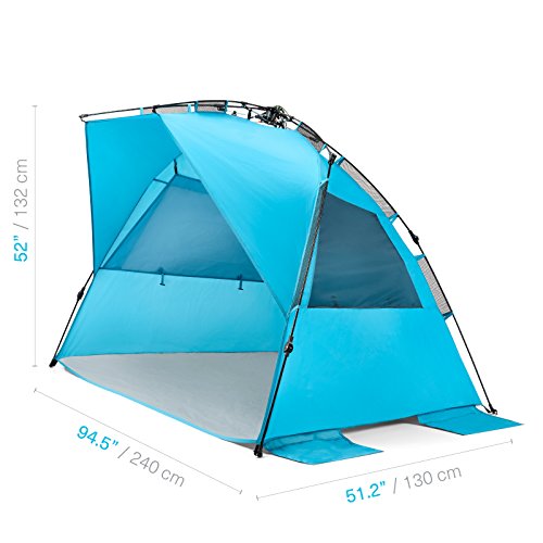 Pacific Breeze Easy Setup Beach Tent, SPF 50+ Pop Up Beach Tent Provides shelter from The Sun for 4+ People