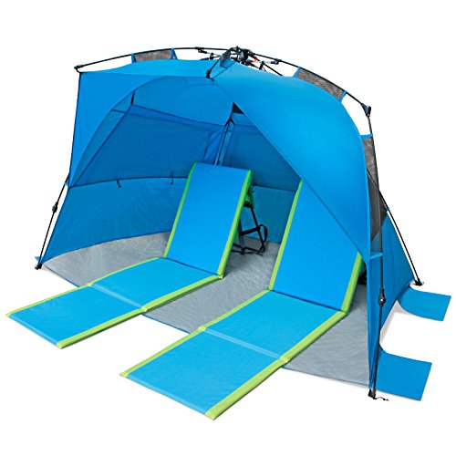 Pacific Breeze Easy Setup Beach Tent, SPF 50+ Pop Up Beach Tent Provides shelter from The Sun for 4+ People