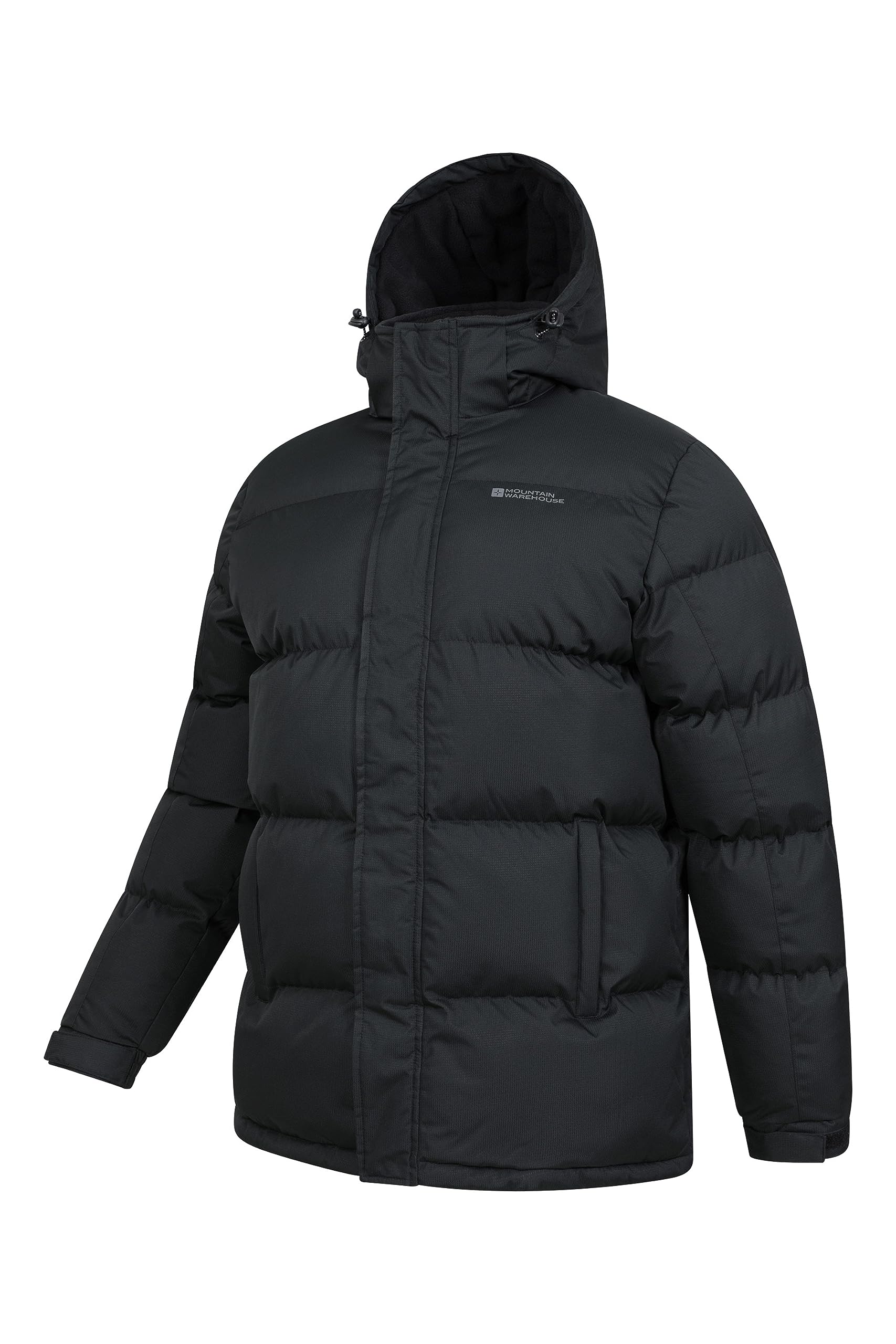 Mountain Warehouse Snow Mens Padded Jacket - Fleece Lined Hood Puffer Black Large