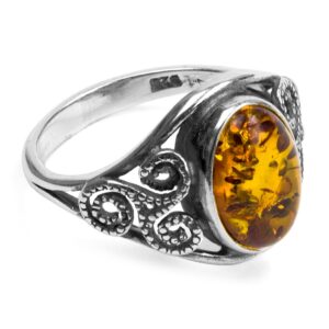 Ian and Valeri Co. Baltic Amber Sterling Silver Victorian Style Oval Ring