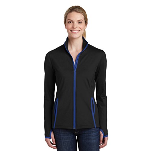 Sport-Tek Ladies Sport-Wick Stretch Contrast Full-Zip Jacket L Black/ True Royal