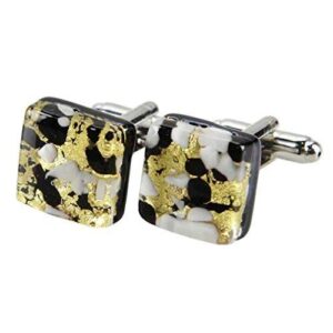 glassofvenice murano glass venetian classic square cufflinks - black gold