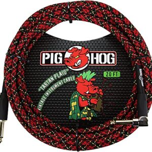 Pig Hog PCH20PLR Right-Angle 1/4" to 1/4" Tartan Plaid Guitar Instrument Cable, 20 Feet