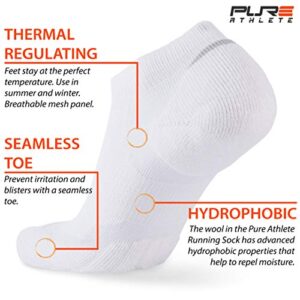 Pure Athlete Merino Wool Socks - Low Show Cushioned Athletic Padded Running Sock (White, Medium)