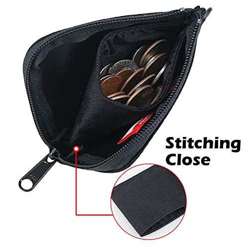 Rough Enough Small Coin Purse Pouch Slim Credit Card Holder Wallet for Men Women Teen Boys with Neck Lanyard Keychain Zipper in Black Cordura