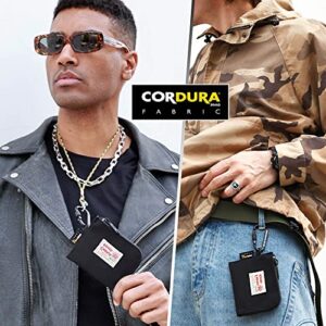 Rough Enough Small Coin Purse Pouch Slim Credit Card Holder Wallet for Men Women Teen Boys with Neck Lanyard Keychain Zipper in Black Cordura