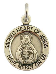 premium saint collection sterling silver sacred heart jesus have mercy on us medal, 3/4 inch