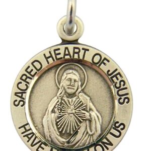 Premium Saint Collection Sterling Silver Sacred Heart Jesus Have Mercy on Us Medal, 3/4 Inch