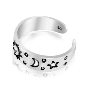 AeraVida Celestial Sky Sun Moon and Star Manifestation Sterling Silver Bali Toe or Pinky Ring