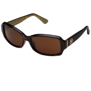 guess women's gu7410 rectangular sunglasses, dark havana & brown, 55 mm