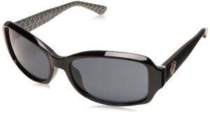 guess women's gu7410 rectangular sunglasses, shiny black & smoke, 55 mm + 1