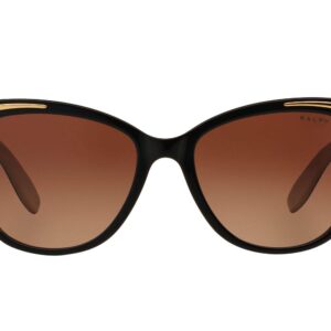 Ralph by Ralph Lauren Women's RA5203 Cat Eye Sunglasses, Shiny Black On Nude & Gold/Polarized Gradient Brown, 54 mm