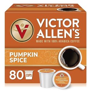 victor allen's coffee pumpkin spice flavored, medium roast, 80 count, single serve coffee pods for keurig k-cup brewers