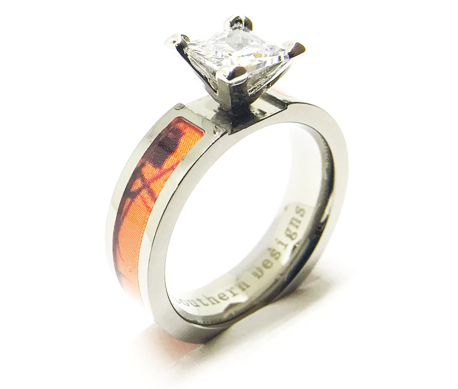 Southern Designs Orange Camouflage Engagement Wedding Ring (7.5)