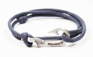 chasing fin fish hook pendant bracelet - cool 30-inch military-grade 550 paracord bracelet & anklet - adjustable size, 100% nylon nautical & fishing accessory - j-hook pendant, pewter - navy