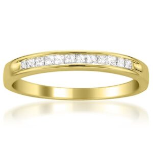 beyond brilliance 1/4 carat diamond, channel-set 14k yellow gold princess cut diamond bridal wedding band ring (i-j, i2-i3) natural diamond rings for women | gift box included size-9.5