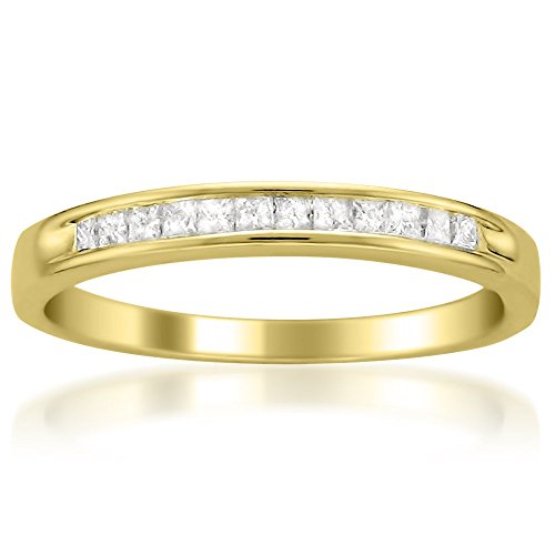 Beyond Brilliance 1/4 Carat Diamond, Channel-Set 14K Yellow Gold Princess Cut Diamond Bridal Wedding Band Ring (I-J, I2-I3) Natural Diamond Rings For Women | Gift Box Included Size-9.5