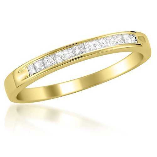 Beyond Brilliance 1/4 Carat Diamond, Channel-Set 14K Yellow Gold Princess Cut Diamond Bridal Wedding Band Ring (I-J, I2-I3) Natural Diamond Rings For Women | Gift Box Included Size-9.5