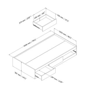 South Shore Logik Twin Mates Bed (39'') with 3 Drawers, Pure White