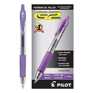 Pilot 31006 G2 Extra Fine Point Retractable Rollerball Pen - Fine Pen Point Type - 0.5 mm Pen Point Size - Purple Ink - Clear Barrel - 12 / Dozen