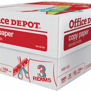 Office Depot 3-Ream Case Multipurpose Copy Fax Laser Inkjet Printer Paper, 8 1/2 x 11 inch Letter Size, 104 (Euro)/ 92 (US) Brightness, 20 lb. Density, White, 1500 Sheets Total (925382)