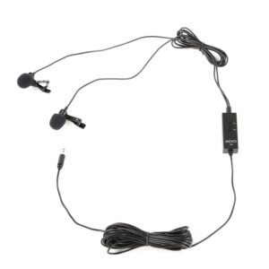 Movo LV20 Dual Lavalier Microphone - Clip-on Omnidirectional Condenser Interview Microphone Set for Cameras, Camcorders, and Recorders