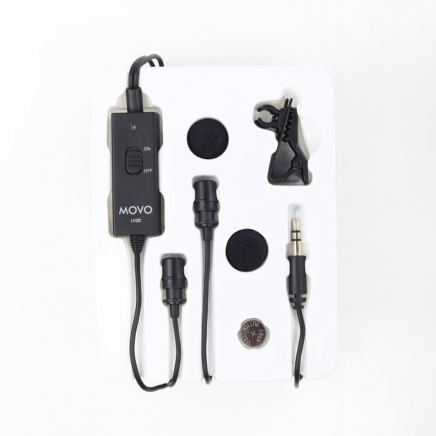 Movo LV20 Dual Lavalier Microphone - Clip-on Omnidirectional Condenser Interview Microphone Set for Cameras, Camcorders, and Recorders