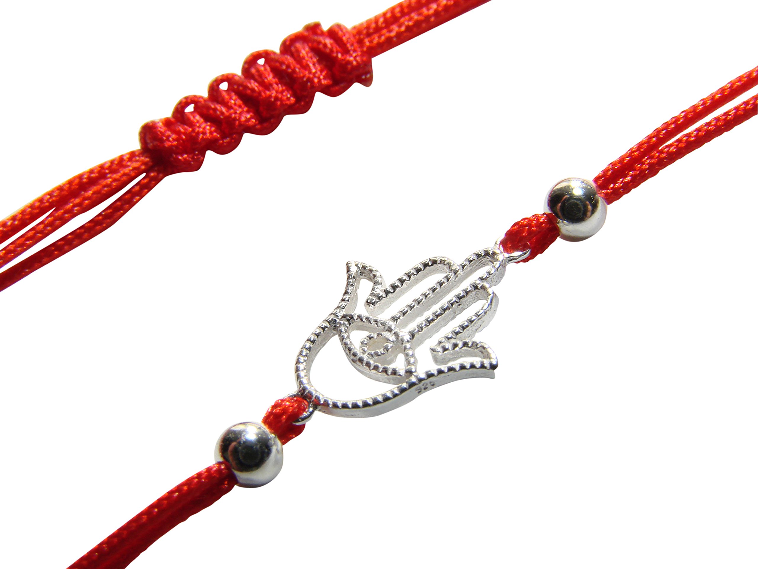 Martinuzzi Accessories Red Kabbalah String Bracelet with Sterling Silver Hamsa Hand Charm (Sterling Silver)