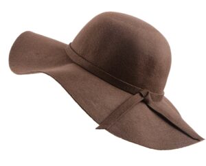 urban coco women's foldable wide brim felt bowler fedora floopy wool hat (coffee)