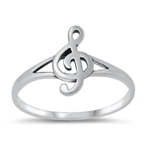 Sterling Silver Women's Treble Clef Note Music Singing Ring Band 12mm Size 11