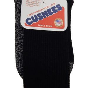 Cushees Men's BLACK Triple Thick Crew Socks (3-pack) [160] (Large)