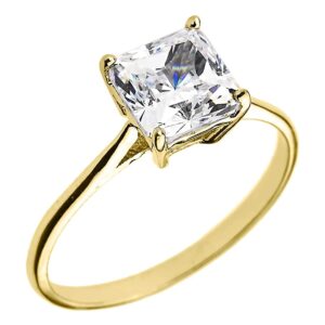 10k yellow gold princess cut square cubic zirconia solitaire cathedral engagement ring - size 6