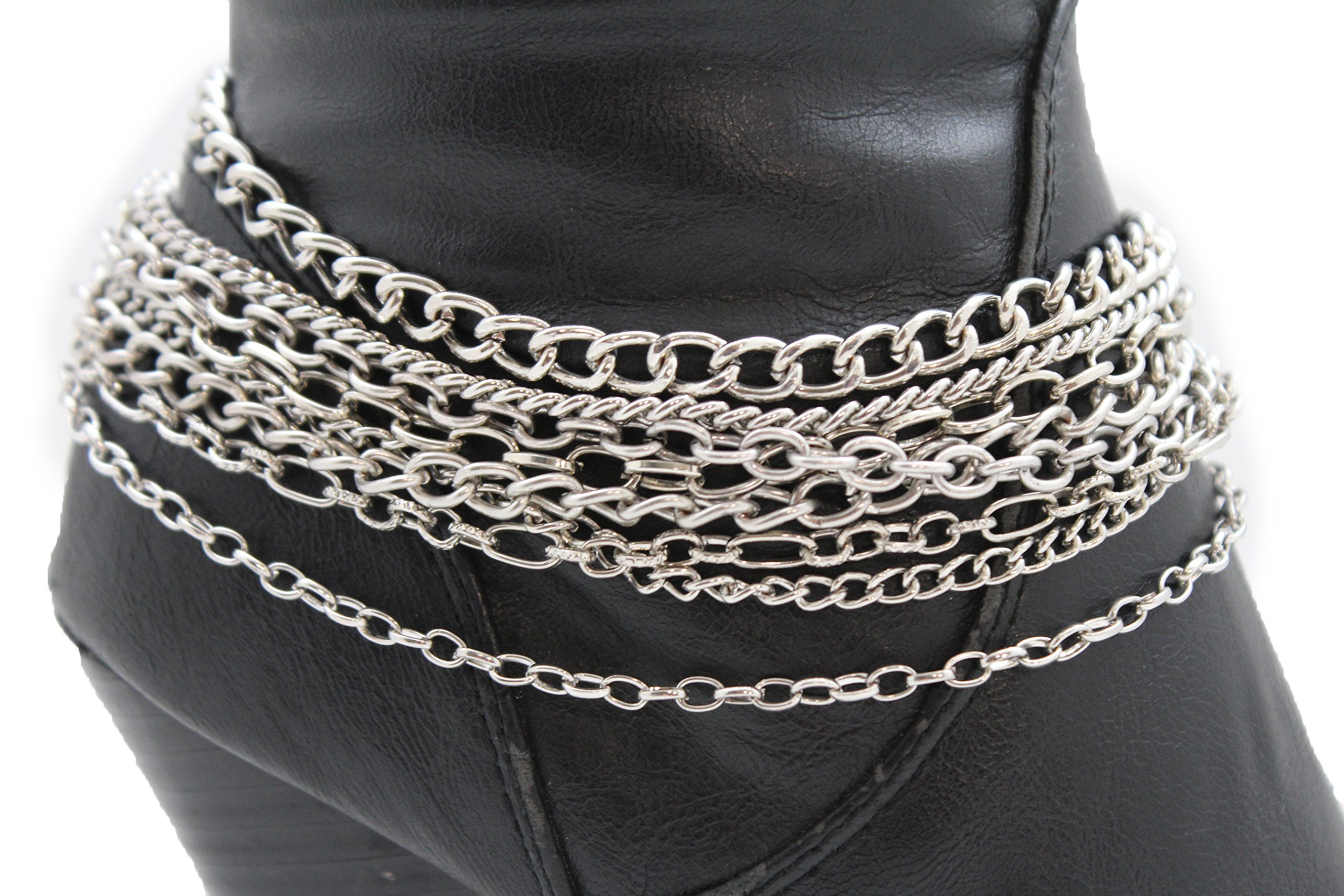 TFJ Women Western Fashion Jewelry Boot Chain Bracelet Silver Metal Shoe Multi Strands Classic Bling Charm