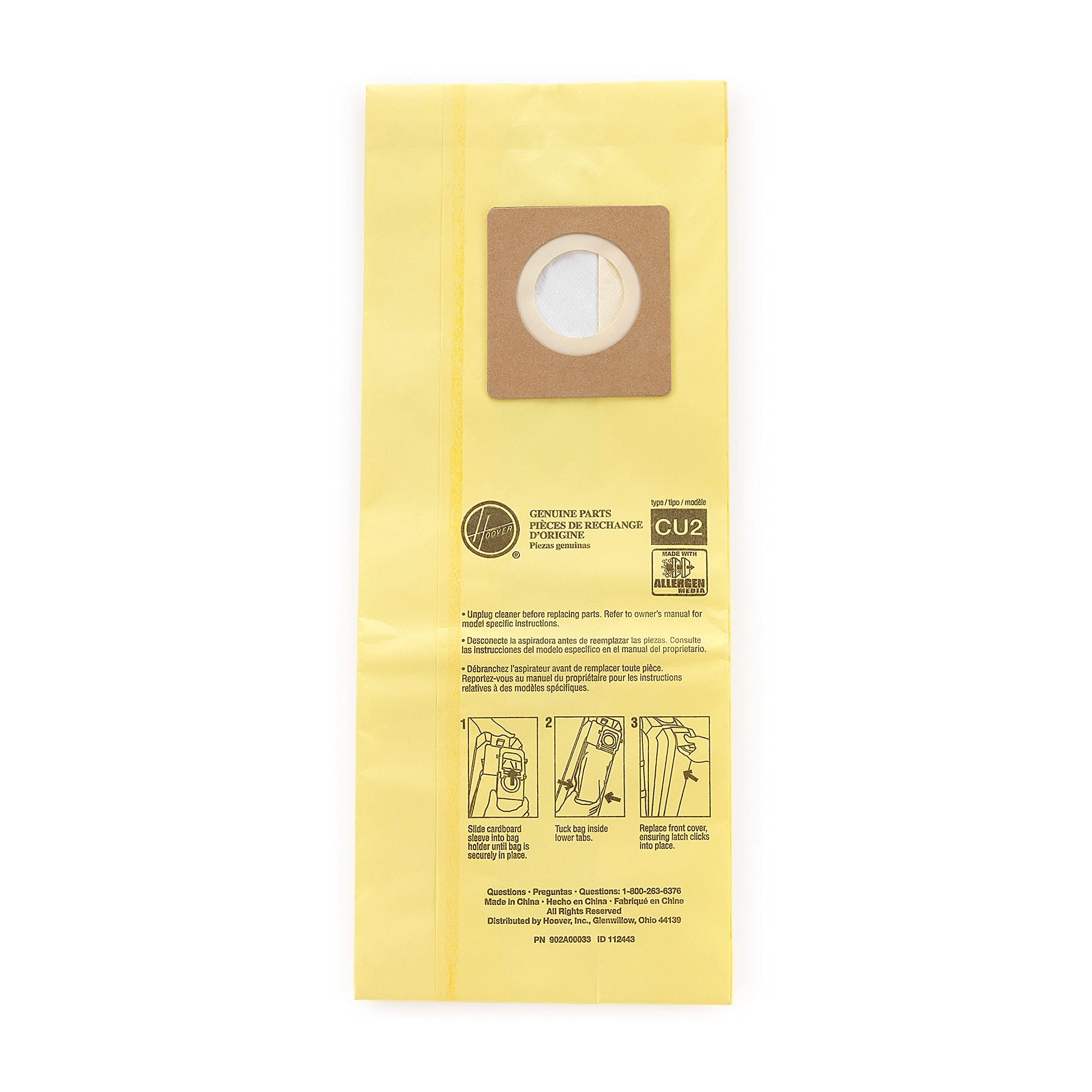 Hoover Commercial Cu2 Allergen Commercial Disposable Vacuum Bag, Yellow, 10